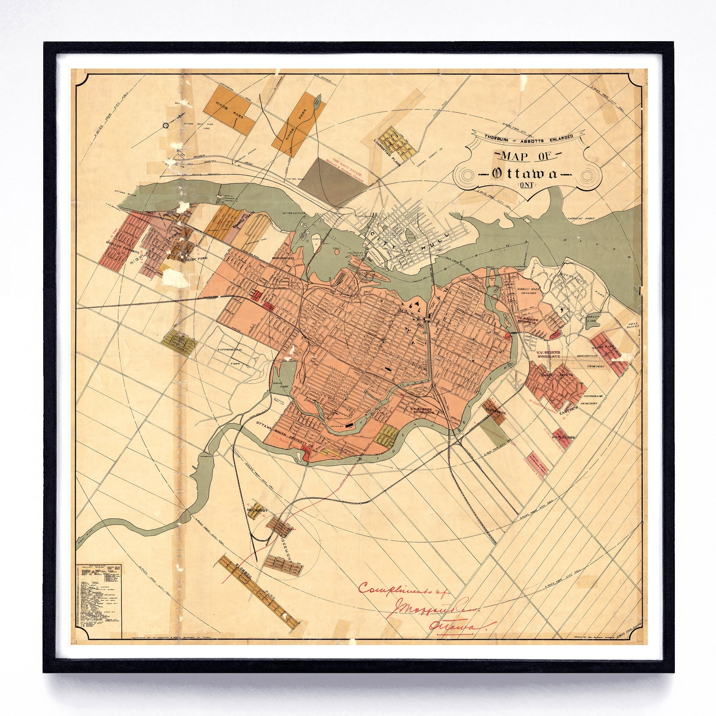 "Thomas & Abbotts Enlarged Map of Ottawa, Ont." print by Thomas & Abbott (1911)